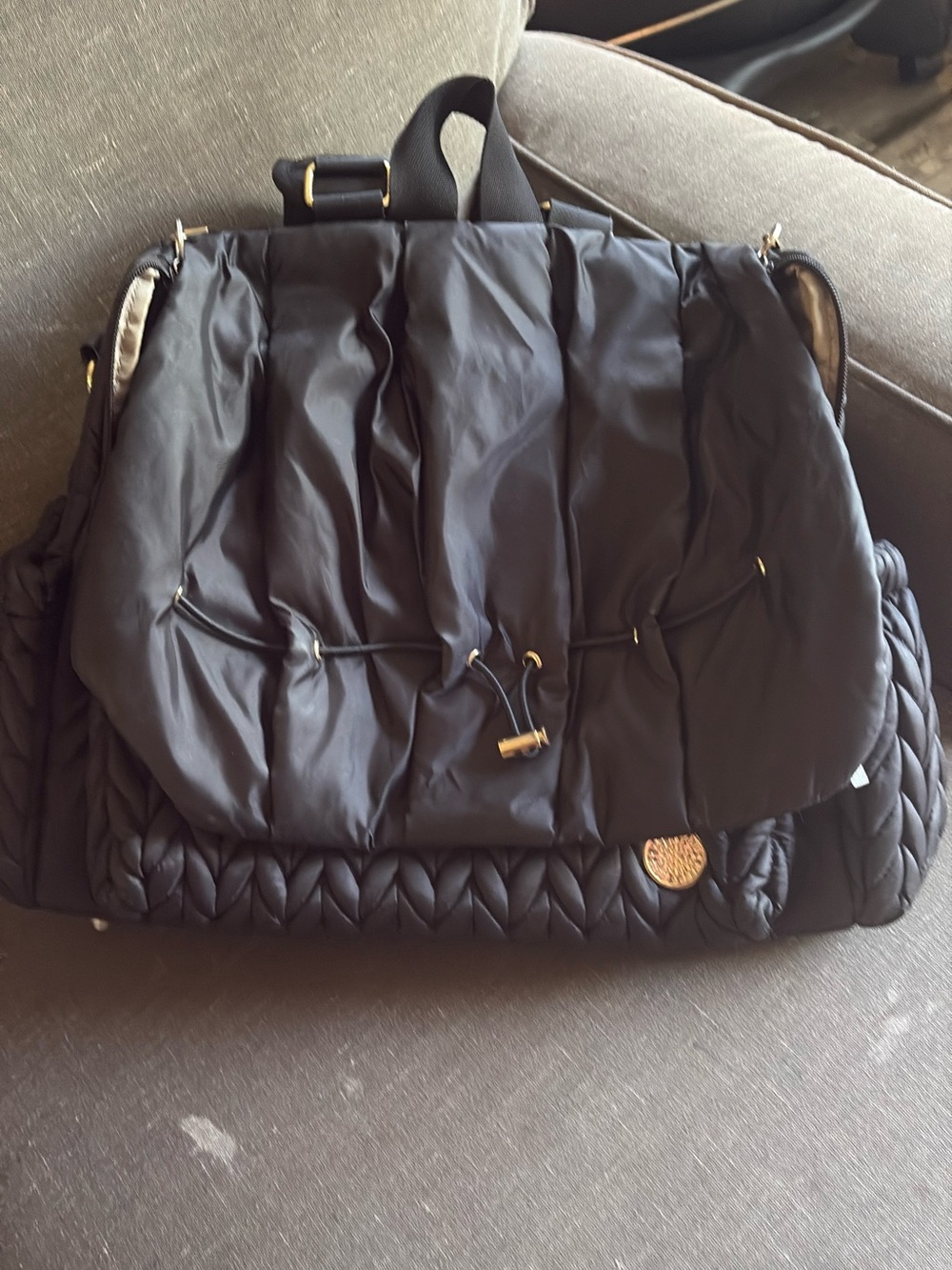 Black Quilted Baby Bag Diaper Backpack